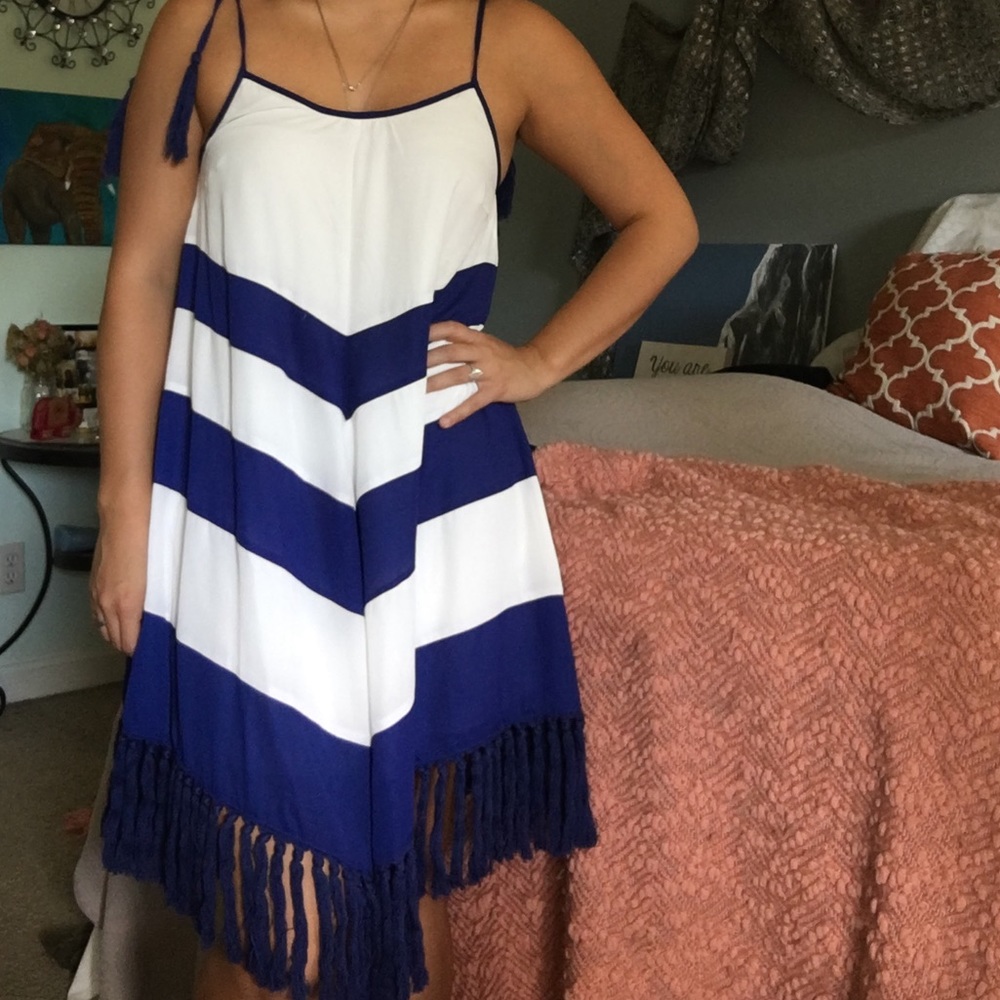 Royal Blue/White Handkerchief Dress with Tassels